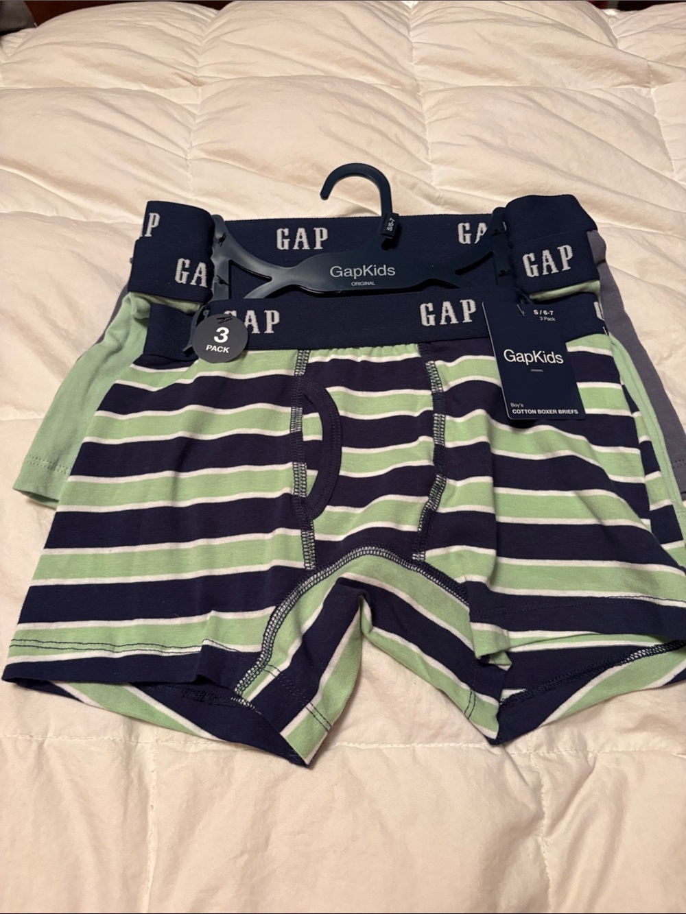 GAP Kids Striped Boxer Briefs - Navy & Light Green (3 Pack)